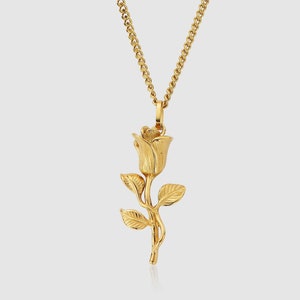 18k Gold Rose Boyfriend Gift Girlfriend Gift Gift for Her Pendant Chain Mens Gold Rose Pendant Rose Flower Necklace Lifetime Warranty