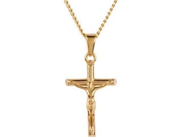 18k Gold Plated Crucifix Necklace: Stainless Steel Cross Pendant