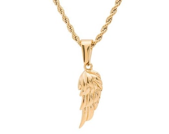 Collar con colgante de ala de ángel en oro de 18k: Cadena de cuerda de acero inoxidable