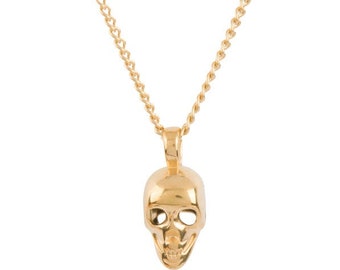 Collar con colgante de calavera de oro de 18 quilates: Cadena de eslabones de acero inoxidable resistente al agua