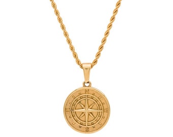 18k Gold Compass Necklace: North Star Pendant, Mens Gift