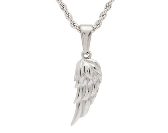 18k Gold Angel Wing Pendant Necklace - Stainless Steel Rope Chain
