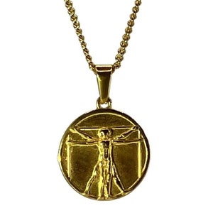 18k Gold Da Vinci inspired Vitruvian Man Pendant with Chain Mens Pendant Boyfriend Gift for him Girlfriend Gift for Her Lifetime Warranty