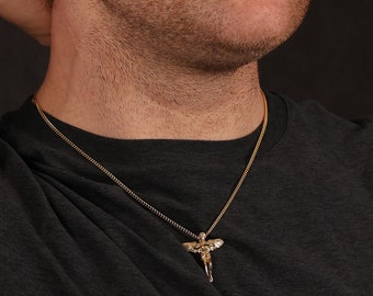 Collar con colgante de ángel de la guarda en oro de 18 quilates: cadena de acero inoxidable