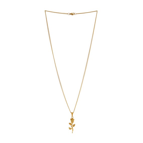 18k Gold Rose Pendant Chain Mens Rose 