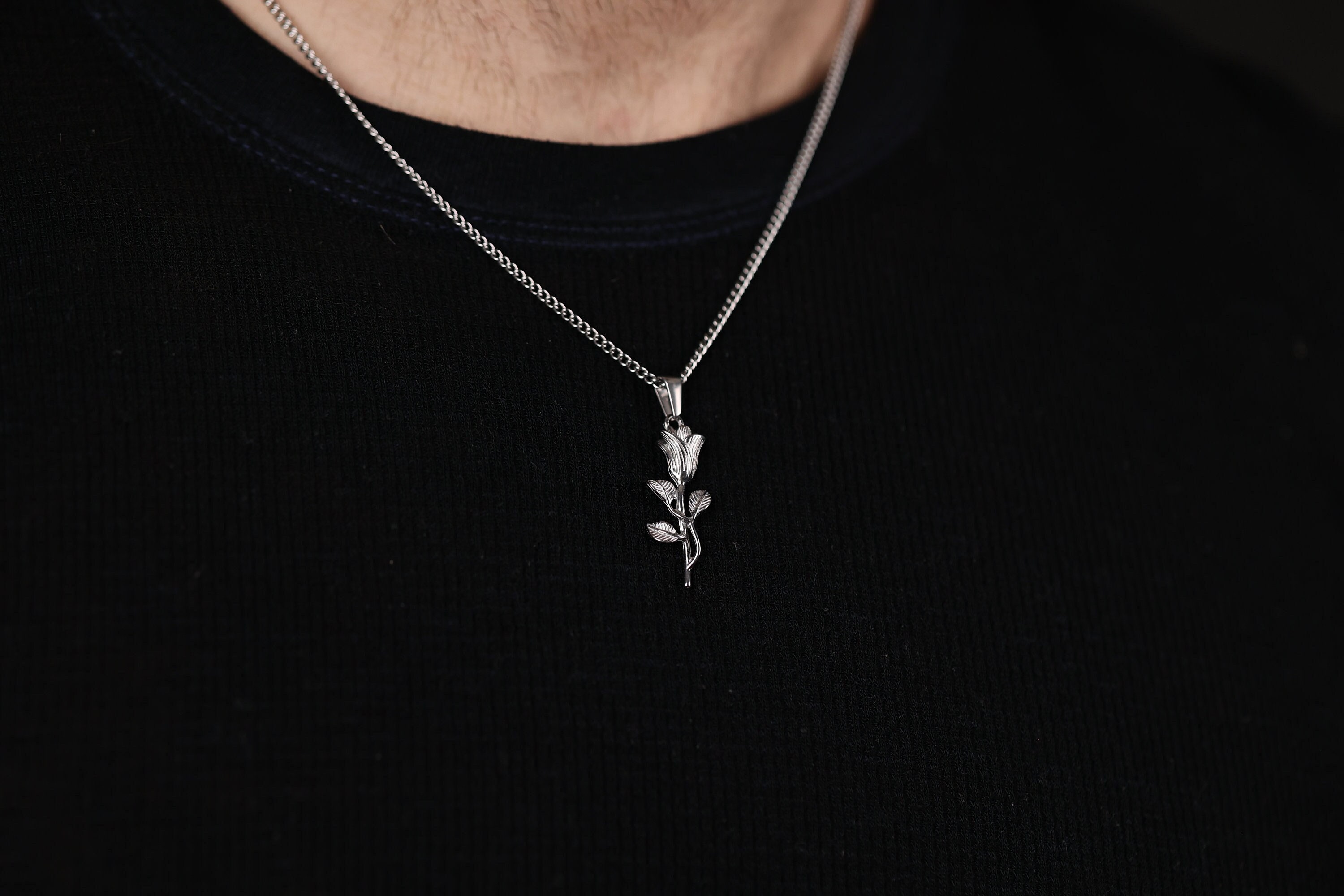 Mens Rose Necklace Pendant Necklace Men 