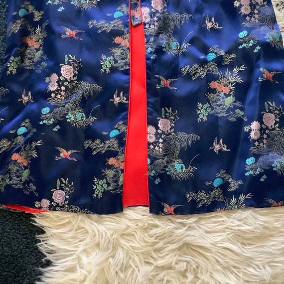 Vintage Japanese Kimono robe floral crane navy & … - image 9