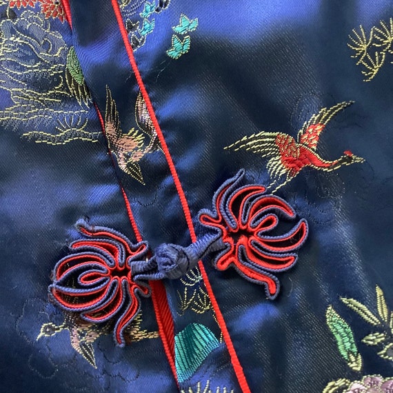 Vintage Japanese Kimono robe floral crane navy & … - image 8