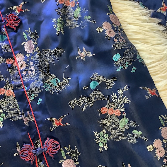 Vintage Japanese Kimono robe floral crane navy & … - image 10