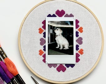 Love Hearts Fujifilm Instax Mini Frame – Digital Cross Stitch Pattern – Instant Downloadable PDF