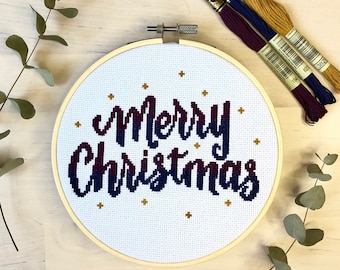 Merry Christmas – Festive Holiday Season – Printable Quick Cross Stitch Pattern – Instant Downloadable PDF