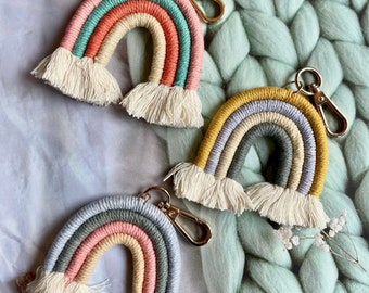 Pastel Colors Macrame Rainbow Keychain /Bag Accessories/Great Gift Idea/Unique Gift/ Car Keychain,Boho,Bag Charm, Purse Charm Womens Gift