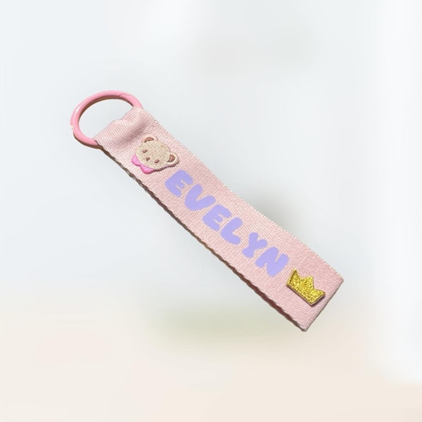 Personalized Name Cute Canvas keychain Wristlet / Custom Name Tag / Car key holder / Wrist Lanyard /diaper bag tag, name tags for backpacks