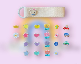 Gepersonaliseerde naam schattig canvas sleutelhanger schoudertasje / aangepast naamplaatje / autosleutelhouder / polskoord / luiertaslabel, naamkaartjes voor rugzakken