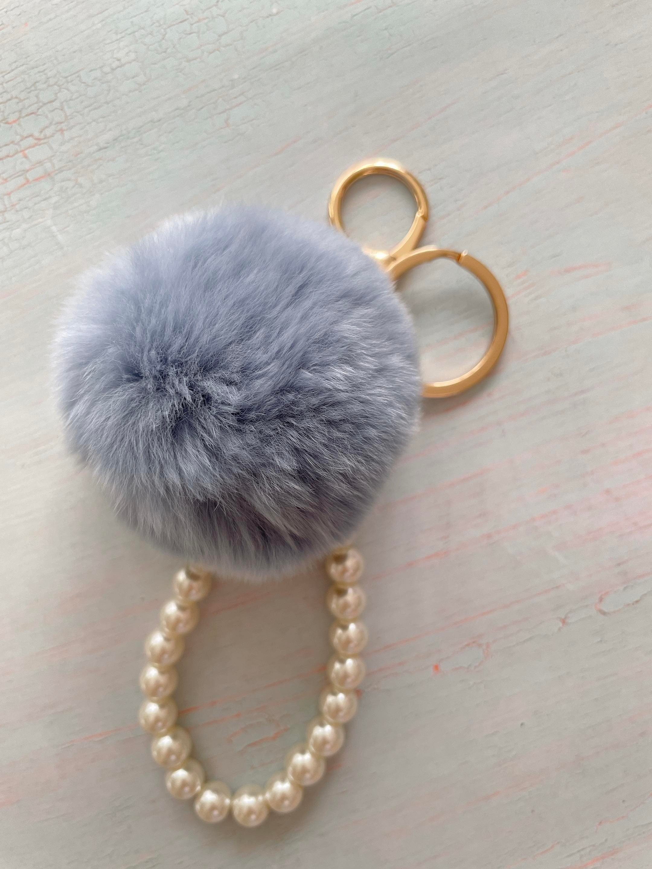 Fashion Pearl Chain Crystal Bow Pompom Keychain Car Women handbag Key Chain  Ring Fluffy Puff Ball Keychains Jewelry