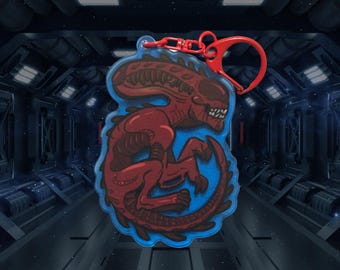 Alien Xenomorph keychain, Red, charm, double sided