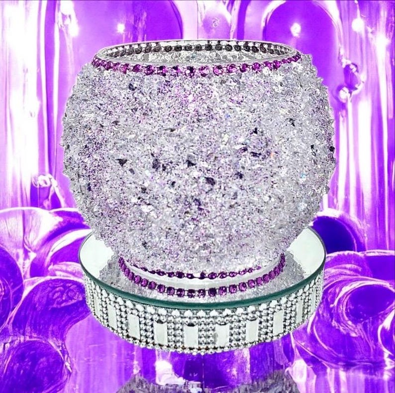 Jarrón de vidrio morado triturado: Decoración glamurosa para el hogar imagen 7