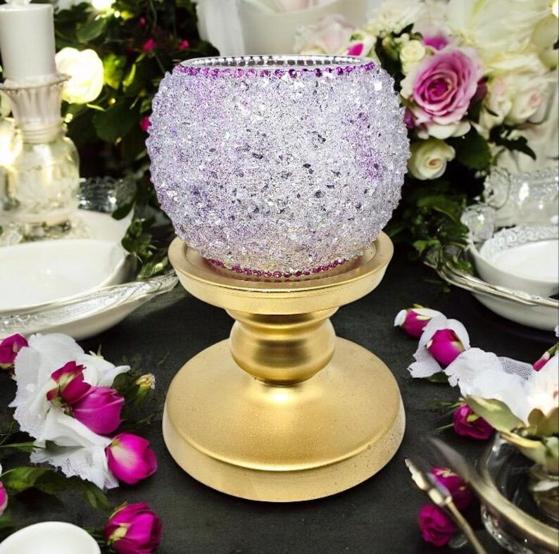 Jarrón de vidrio morado triturado: Decoración glamurosa para el hogar imagen 3