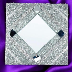 Silver Crushed Diamond Wall Art | Modern Wall Decor | Mirror Wall Art| Silver Crushed Glass Art