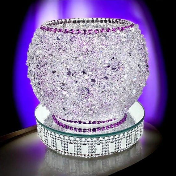 Purple Crushed Glass Vase: Bling Glam Home Decor