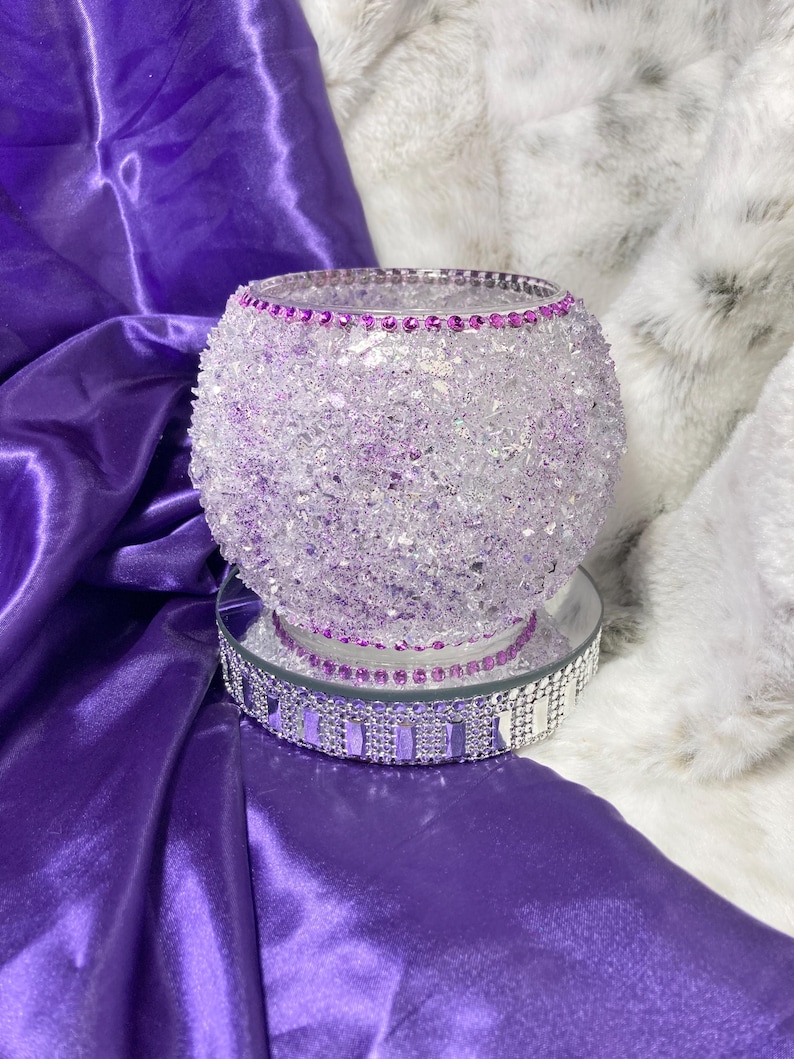 Jarrón de vidrio morado triturado: Decoración glamurosa para el hogar imagen 2