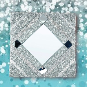 Silver Crushed Diamond Wall Art | Glam Silver Wall Decor | Mirror Wall Art| Silver Crushed Glass Art