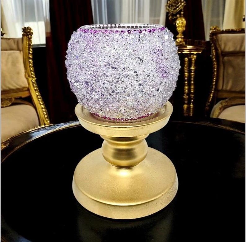 Jarrón de vidrio morado triturado: Decoración glamurosa para el hogar imagen 8