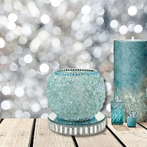 Teal Bling Glam Decor Vase Home Decor Crushed Diamond Home Decor Vase