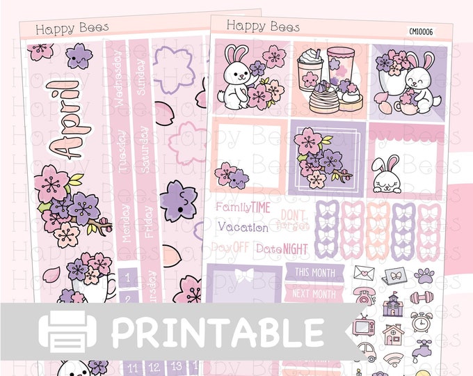 April / Cherry Blossom Printable Hobonichi Cousin Monthly Planner ...