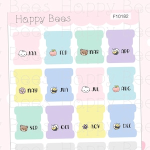 Mini-onglets mensuels Happy Bees and Friends - Joli planificateur d'autocollants fonctionnels à gribouiller F10182
