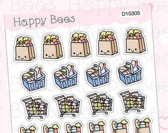 Grocery Shopping Doodles Vol. 2 - Cute Chores Housework Planner Stickers D10305