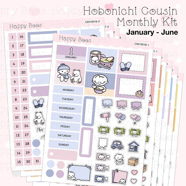 January to June - Hobonichi Cousin Monthly Planner Sticker Kit CM10016-18 / 20-22