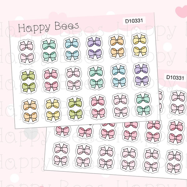 Mini Bow Tabs - Functional Cute Doodles Planner Stickers D10331