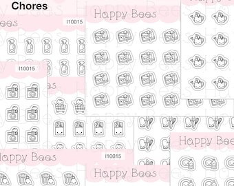 Tiny Minimal Icons / Chores - Cute Doodles Planner Stickers I10015