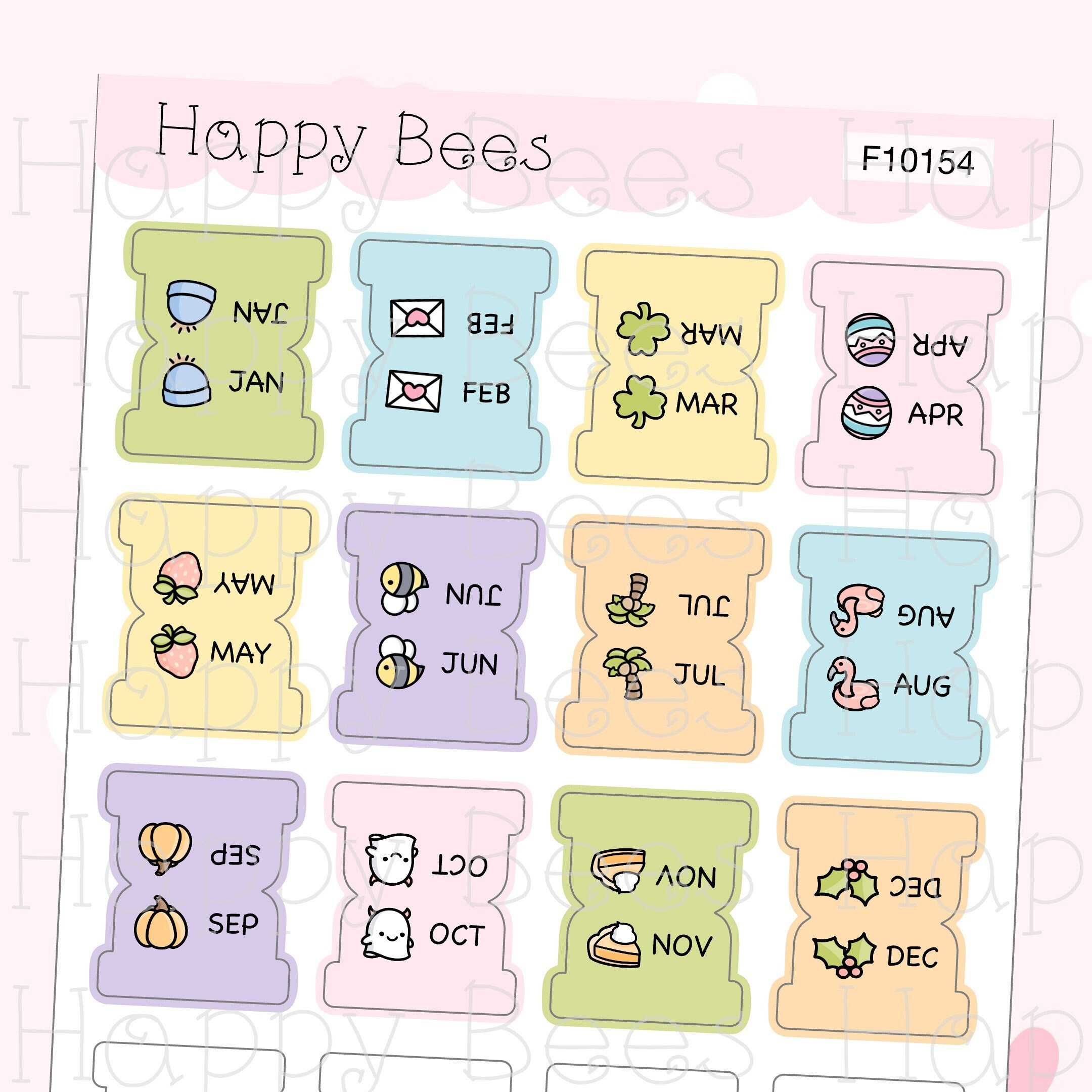 Mini Seasonal Monthly Tabs - Cute Functional Doodles Planner Stickers F10154