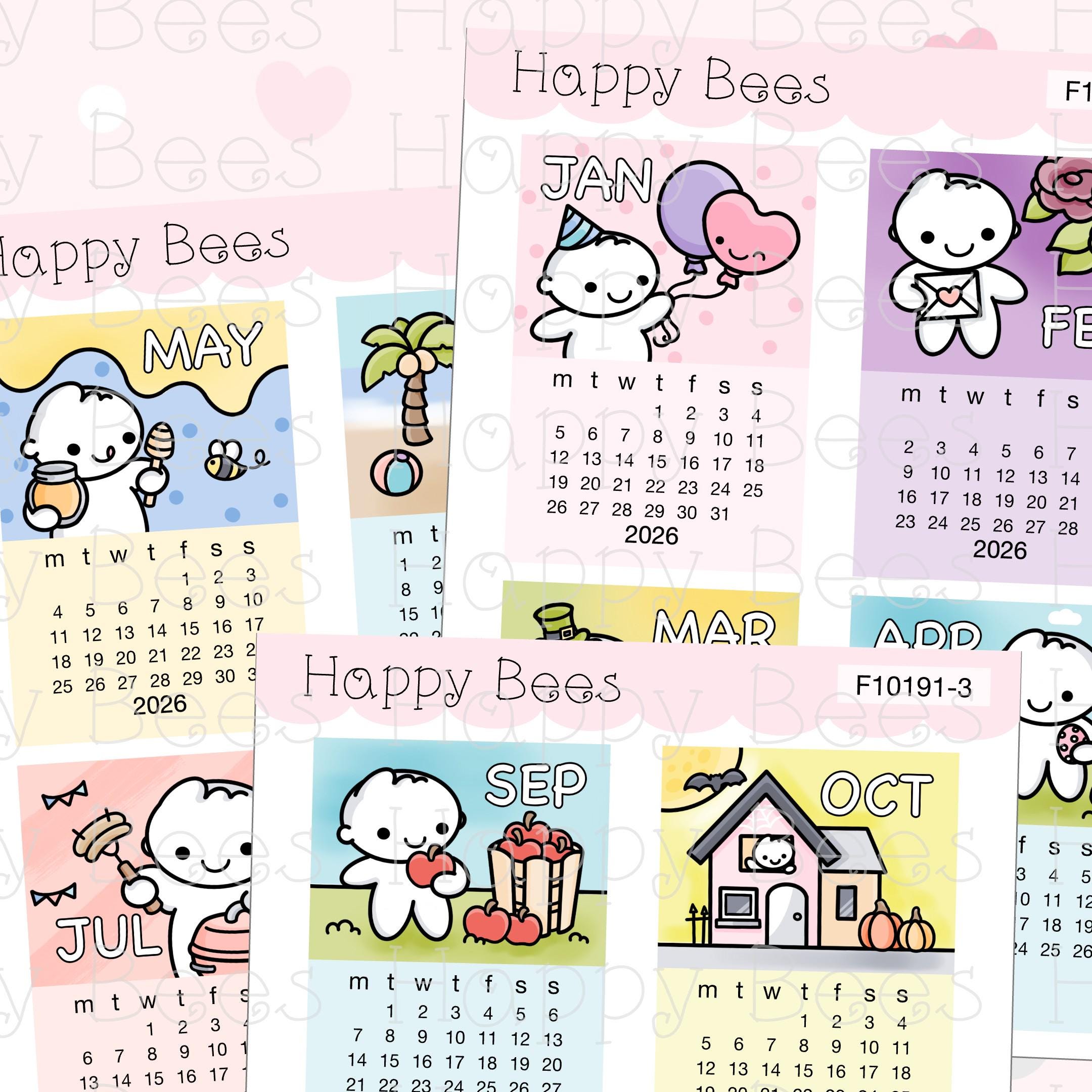 2026 Mini Calendar Doodles - Cute Functional Hobonichi Cousin Planner ...
