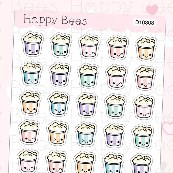 Popcorn Doodles Cute Snack Movie Night Planner Stickers - Etsy