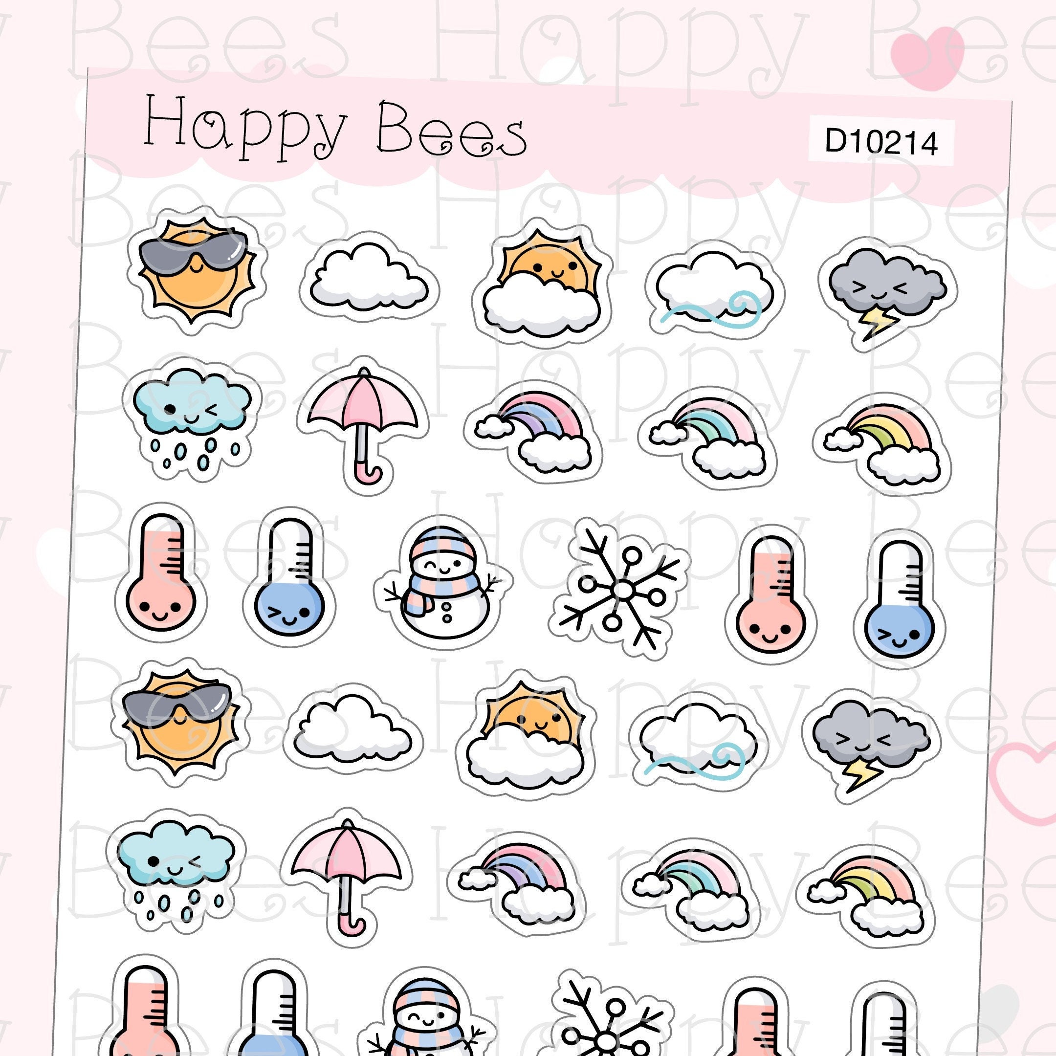Mini Weather Doodles - Cute Functional Planner Stickers D10214