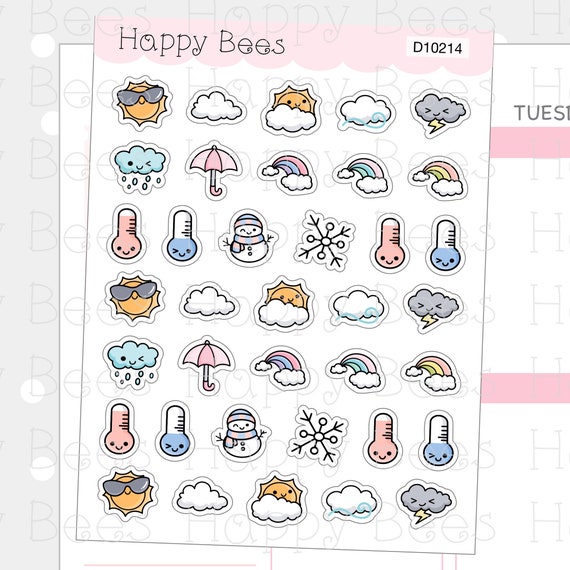 Fbowlsea 50 Pcs Cute Meme Weather Stickers for Kids Planner Calendar Scrapbooking, Mood Tracker Stickers for Journal