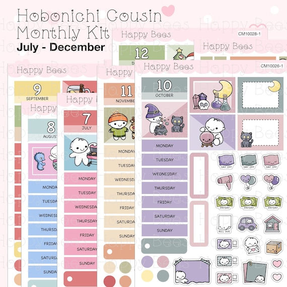 July to December - Hobonichi Cousin Monthly Planner Sticker Kit CM10023-28