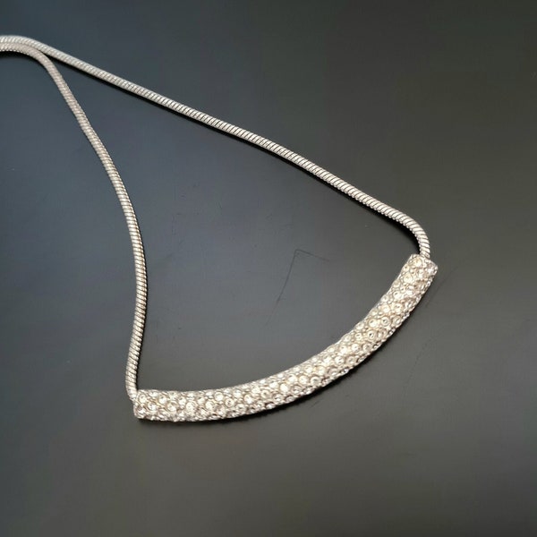 Vintage Monet Rhinestone Bar Chain Silver Tone Necklace 80s Costume Jewellery