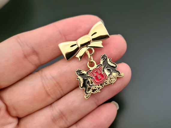 Vintage Bow Dangle Enamel Heraldic Lion Small Pin… - image 5