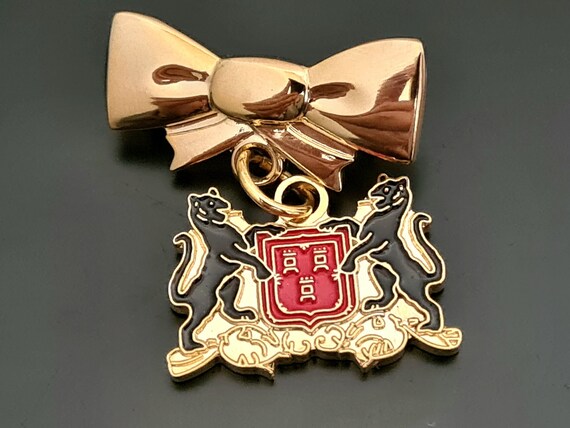 Vintage Bow Dangle Enamel Heraldic Lion Small Pin… - image 4