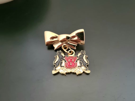 Vintage Bow Dangle Enamel Heraldic Lion Small Pin… - image 1