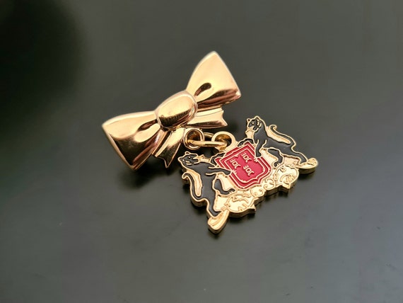 Vintage Bow Dangle Enamel Heraldic Lion Small Pin… - image 2