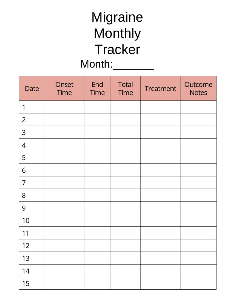Printable Chronic Migraine Tracker | Chart Migraine Events Symptoms ...