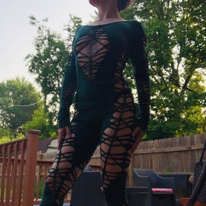READY TO SHIP! Forest green full moon slit weave catsuit / weaved / braided / bodysuit / yoga / flow / activewear / festival / costume