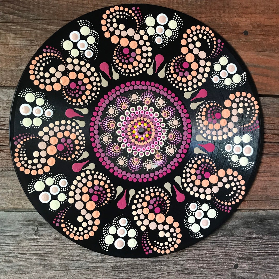 Vibrant Dot Mandala on Vinyl Record - Etsy