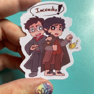 Hobbit Wizard Incendio Sticker 3" Vinyl Frodo Baggins Harry Spell Wand Fire Mashup Lord of the Rings School Magic