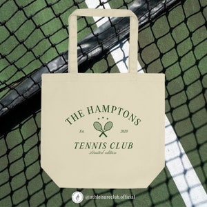 The Hamptons Tennis Club, 100% Organic Tote Canvas Bag, Vintage Style, Aesthetic Shopping, Market, Reusable Grocery Bag | Zero Waste Gifts